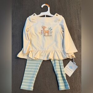 Cloud Island Deer Ruffle Cream & Mint Kids Matching Set